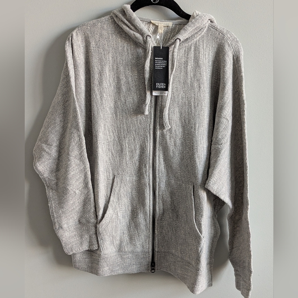 Eileen Fisher Women's Light Gray Zip-Up Hoodie